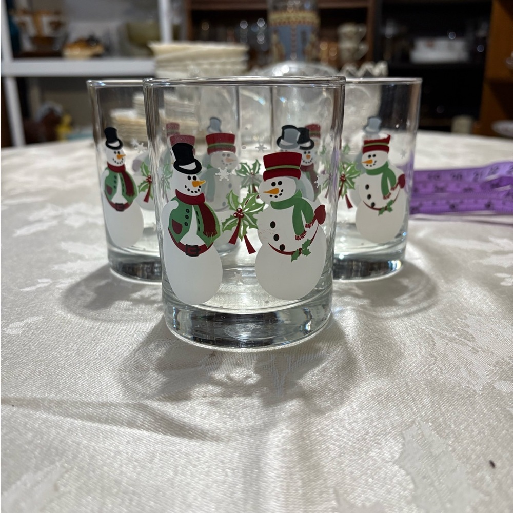 Snowman Themed Glass Tumblers Set of 3